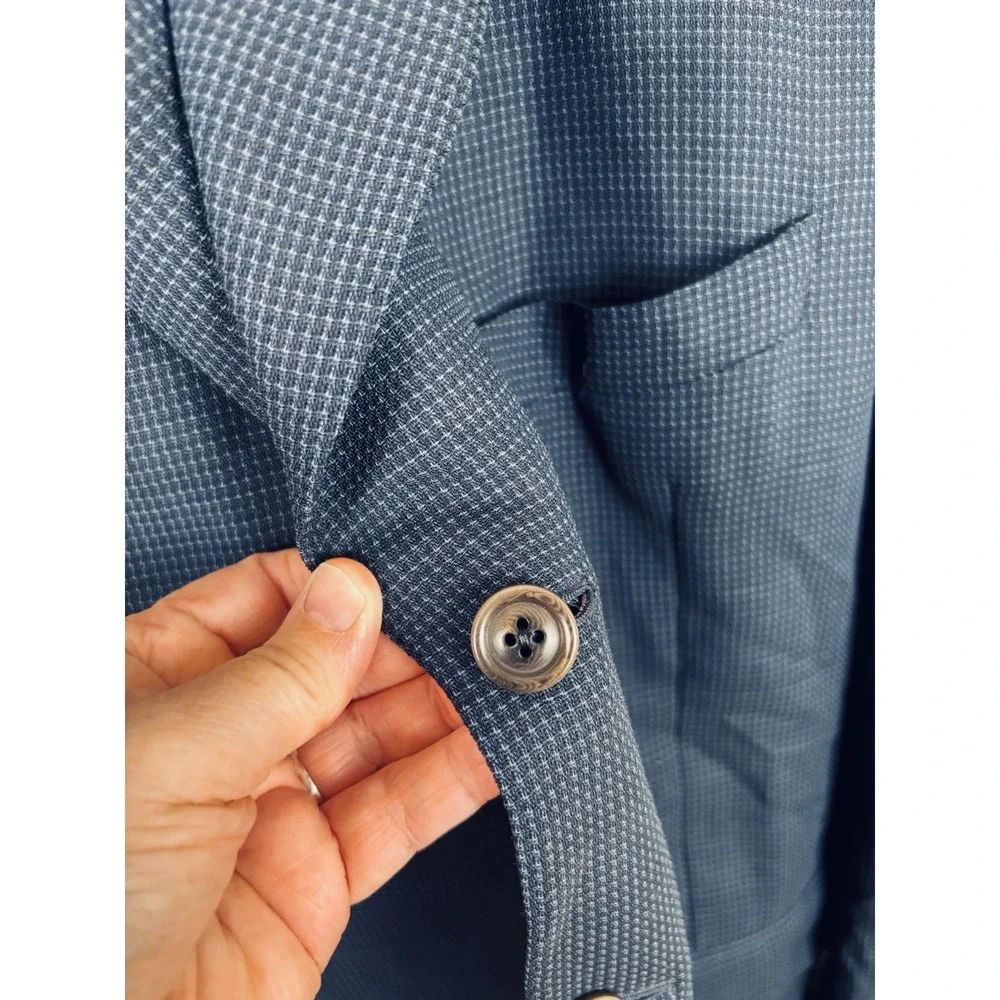 JP Tilford Samuelsohn Harry Rosen Navy Blue Check Wool Blazer Sport Coat 48R